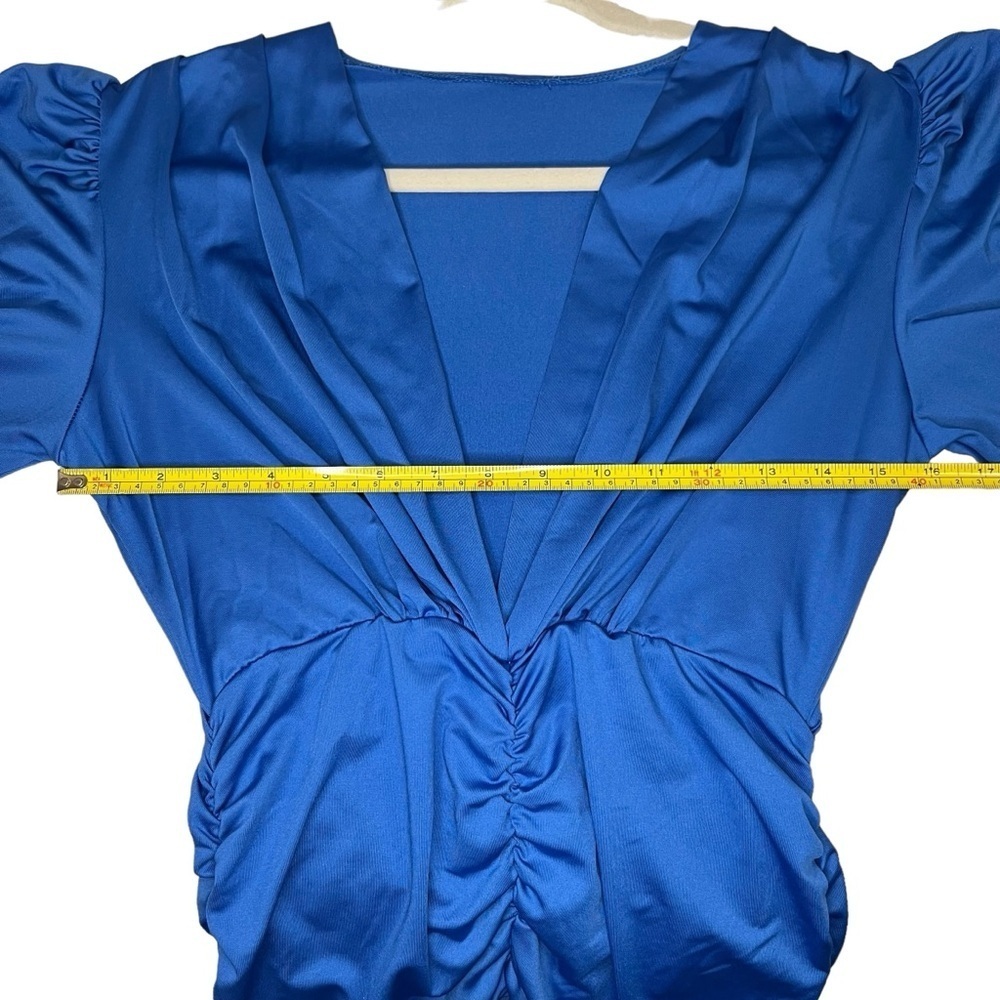 NWT Blue Sexy Ruched Dress with V-Neck - Picture 10 of 11